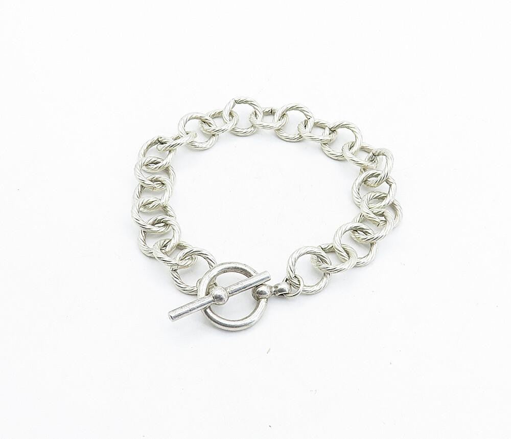 925 Sterling Silver  Vintage Round Twist Circle Link Chain Bracelet  BT1478