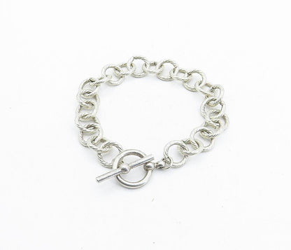 925 Sterling Silver  Vintage Round Twist Circle Link Chain Bracelet  BT1478