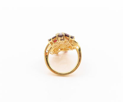 925 Sterling Silver Vintage Ring Gold Plated Garnet CZ Spinel  Sz 5  RG32210