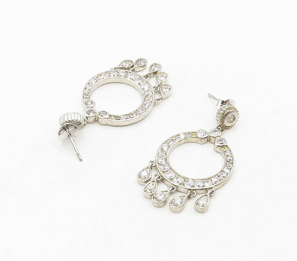 925 Sterling Silver  Shiny Cubic Zirconia Open Circle Drop Earrings  EG8034