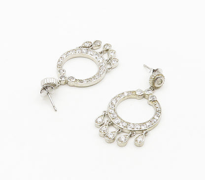 925 Sterling Silver  Shiny Cubic Zirconia Open Circle Drop Earrings  EG8034