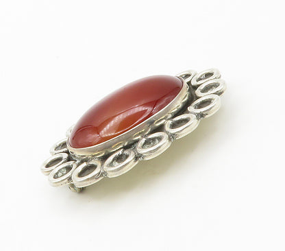 MEXICO 925 Sterling Silver  Vintage Cabochon Agate Floral Brooch Pin  BP5982