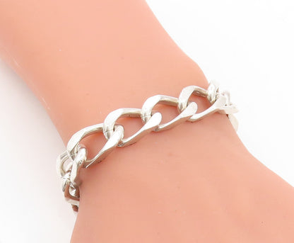 925 Sterling Silver  Vintage Shiny Etched Curb Link Chain Bracelet   BT3264