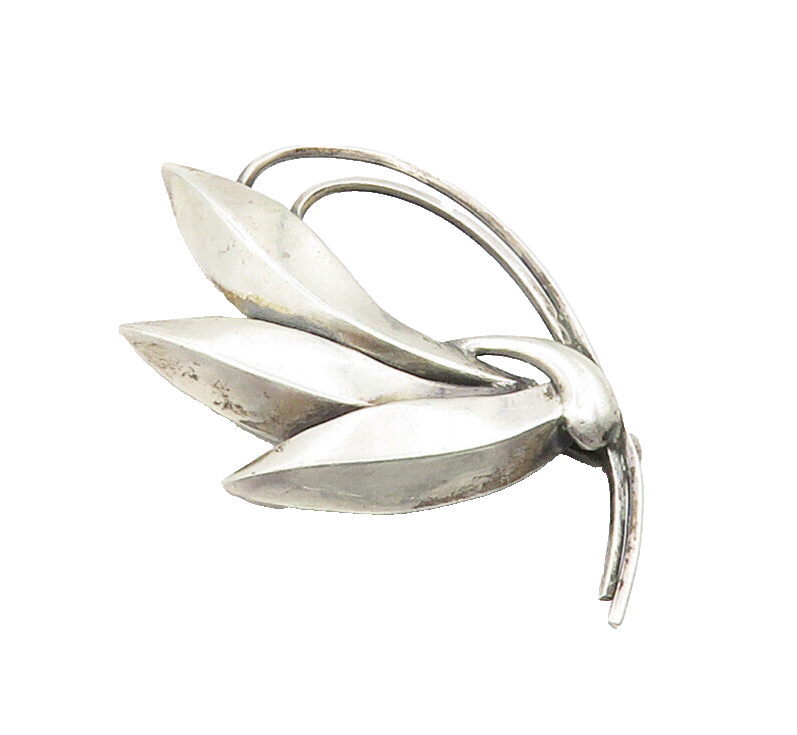 DESIGNER 925 Sterling Silver  Vintage Shiny Modernist Floral Brooch Pin BP6203
