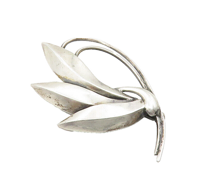 DESIGNER 925 Sterling Silver  Vintage Shiny Modernist Floral Brooch Pin BP6203
