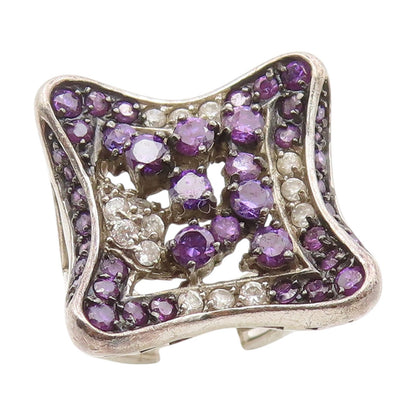 925 Sterling Silver Vintage Ring Amethyst & Topaz Cluster Band  Sz 7  RG34329