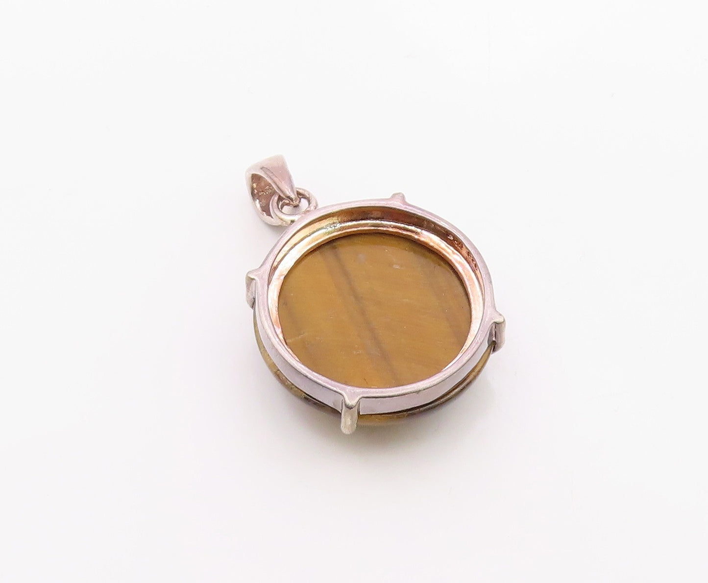 925 Sterling Silver  Vintage Cabochon Cut Tiger's Eye Drop Pendant  PT7710