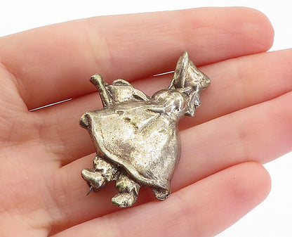925 Sterling Silver  Vintage Antique Girl With Watering Can Brooch Pin  BP2437
