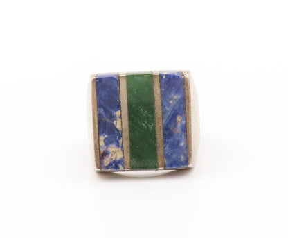 925 Sterling Silver Vintage Ring MEXICO 2 Tone Turquoise Inlay  Sz 9  RG32828