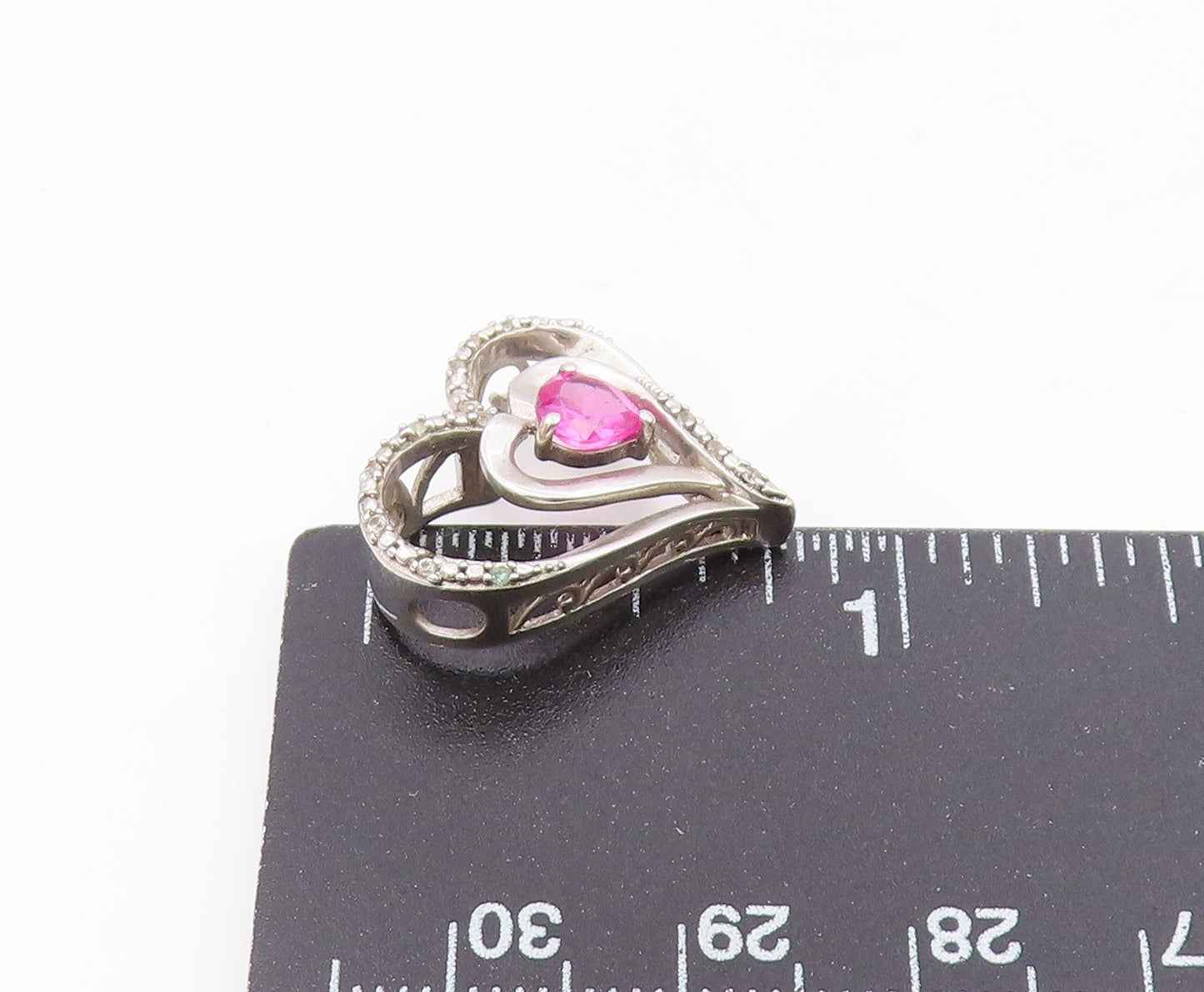 925 Silver  Vintage Double Love Heart Ruby & Genuine Diamonds Pendant  PT20487