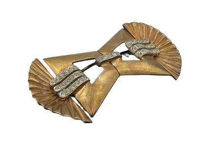 925 Sterling Silver  Vintage White Topaz Modernist Bow Brooch Pin  BP3964