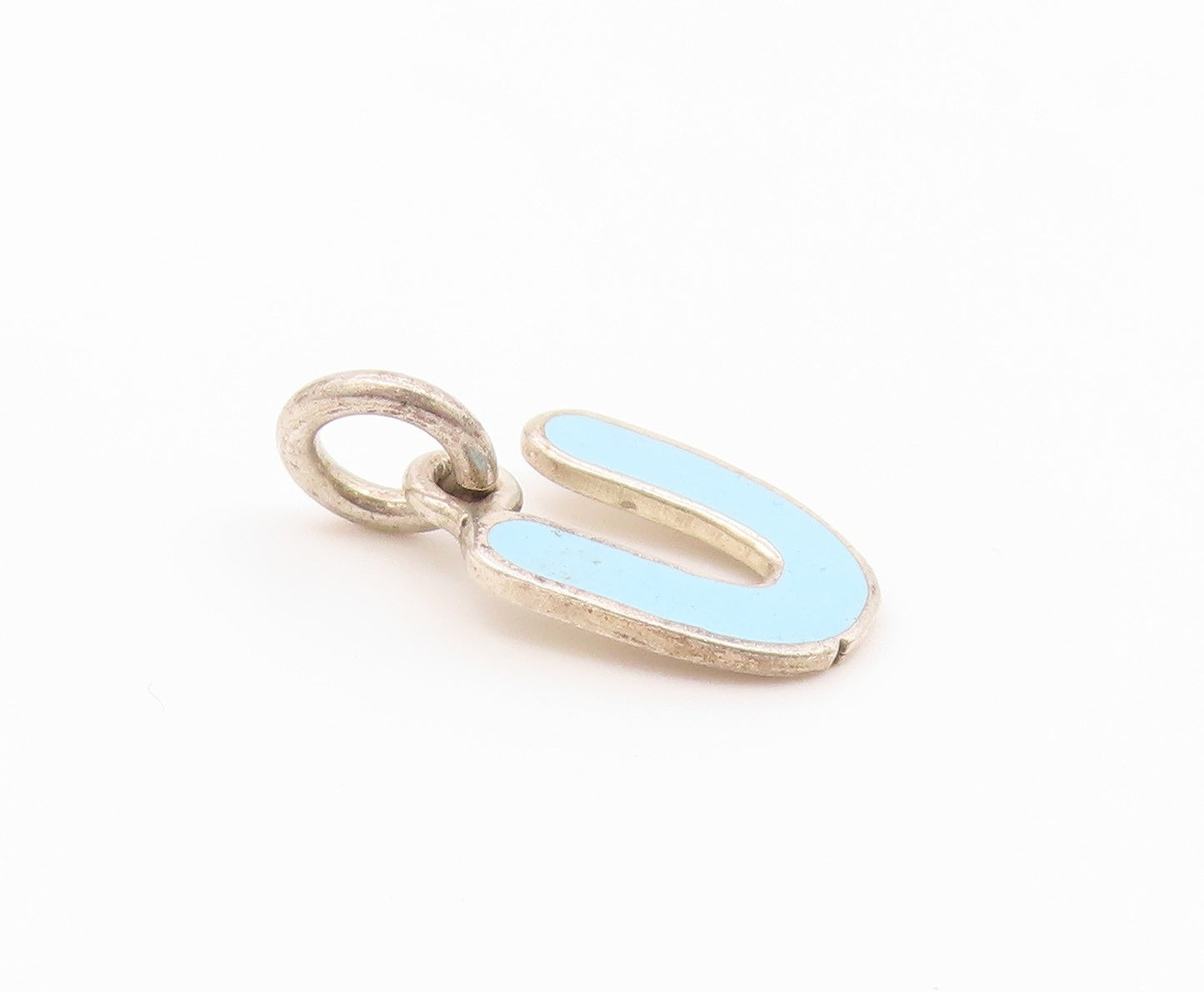 925 Sterling Silver  Vintage Inlaid Turquoise U Initial Drop Pendant  PT18981