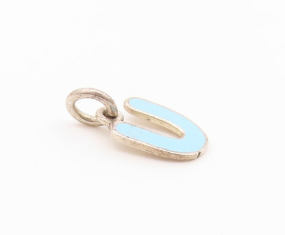 925 Sterling Silver  Vintage Inlaid Turquoise U Initial Drop Pendant  PT18981