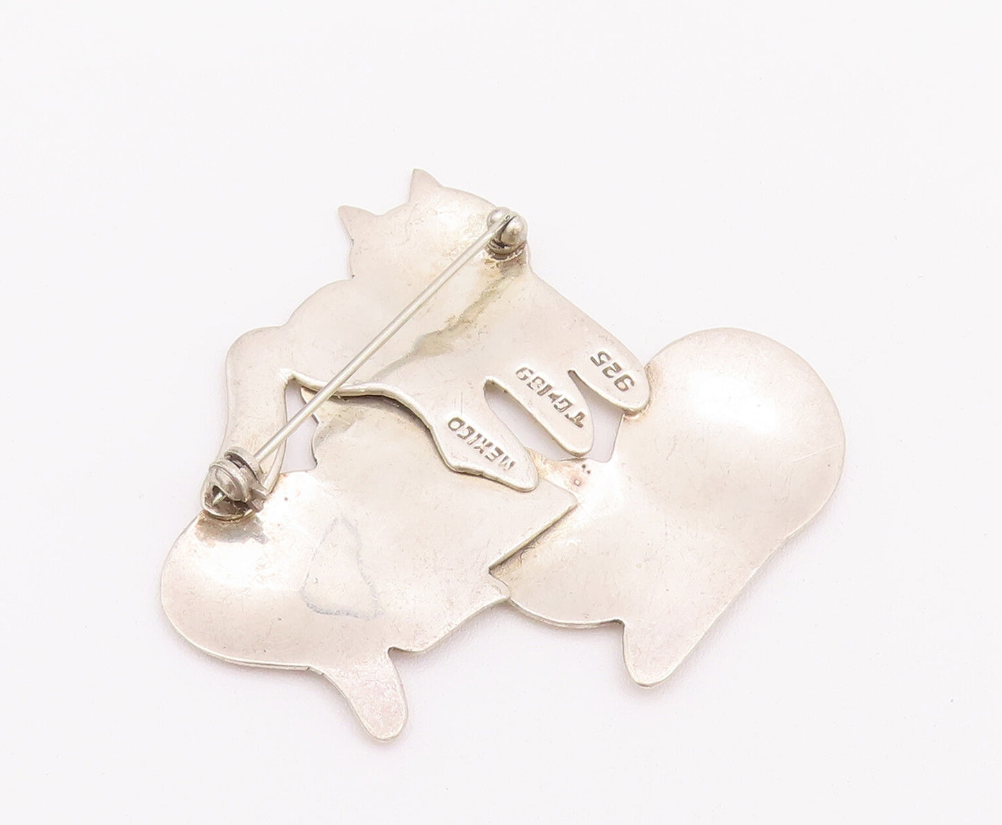 925 Sterling Silver Vintage Brooch Pin MEXICO Cutout Playful Cat Family  BP10741