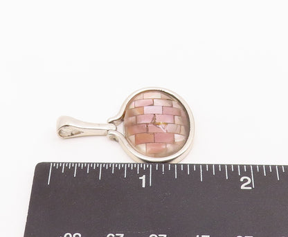 925 Sterling Silver Vintage Pendant Rectangle Cut Abalone Oval Collage  PT23399