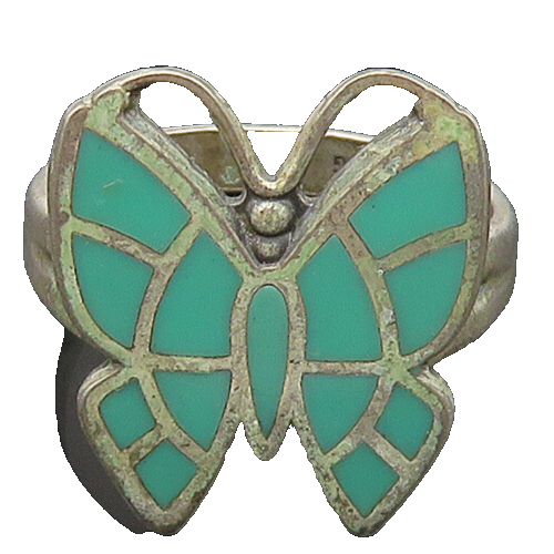 POST BELL 925 Silver  Vintage Turquoise Butterfly Band Ring Sz 7  RG23663