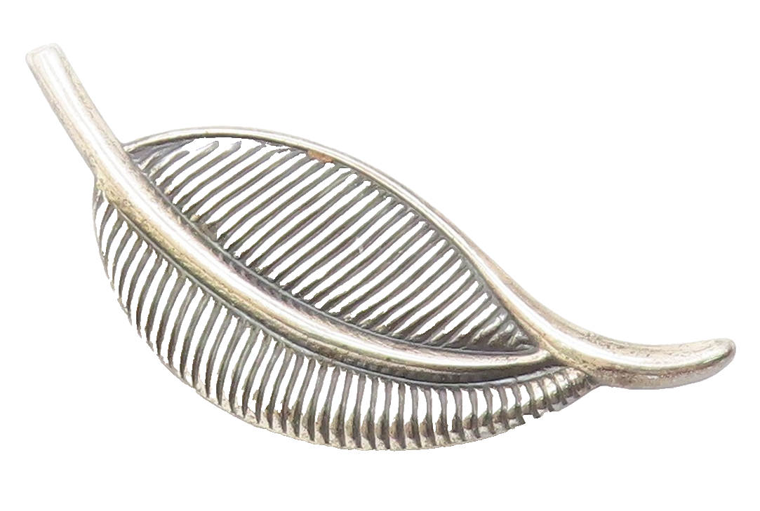 JEWELART 925 Silver  Vintage Linear Textured Single Leaf Brooch Pin  BP9596