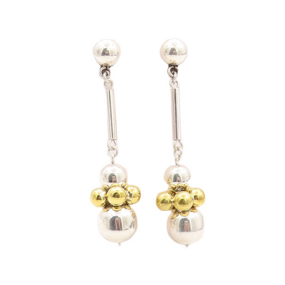 925 Sterling Silver Vintage Earrings MEXICO Drop Gold & Silver Beads EG13582