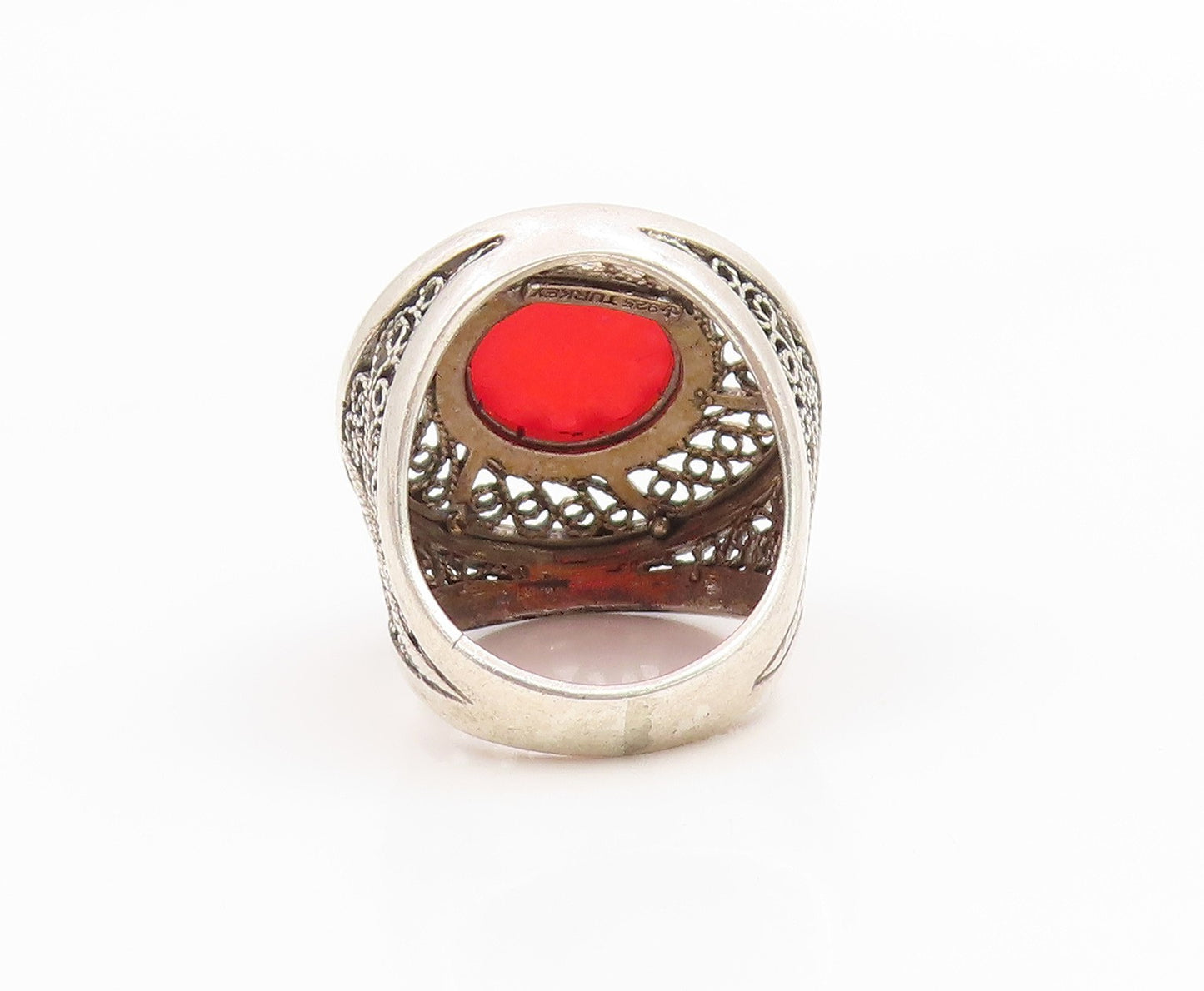 925 Sterling Silver Vintage Ring Cabochon Carnelian Filigree Band  Sz 7  RG36041