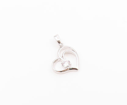 925 Sterling Silver  Vintage Single Cubic Zirconia Love Heart Pendant  PT21555