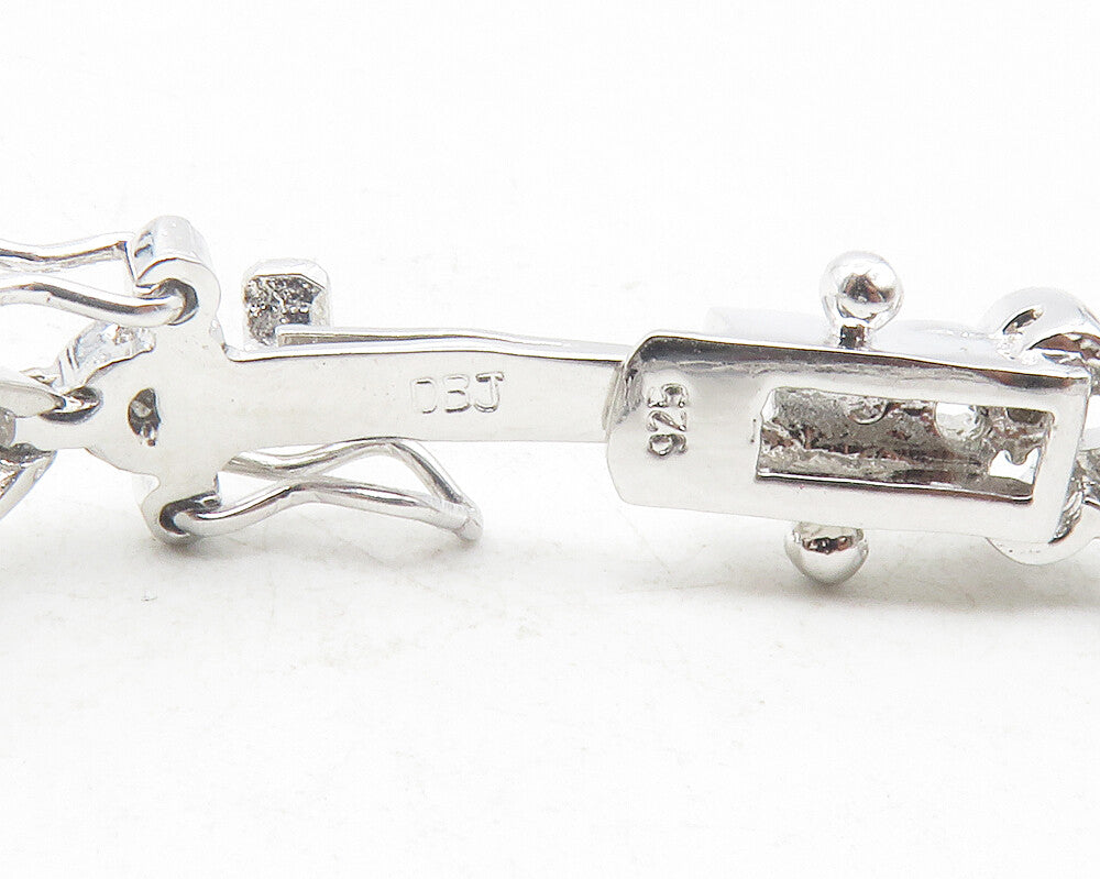 925 Sterling Silver  Red Topaz & Genuine Diamonds Floral Chain Bracelet BT4741