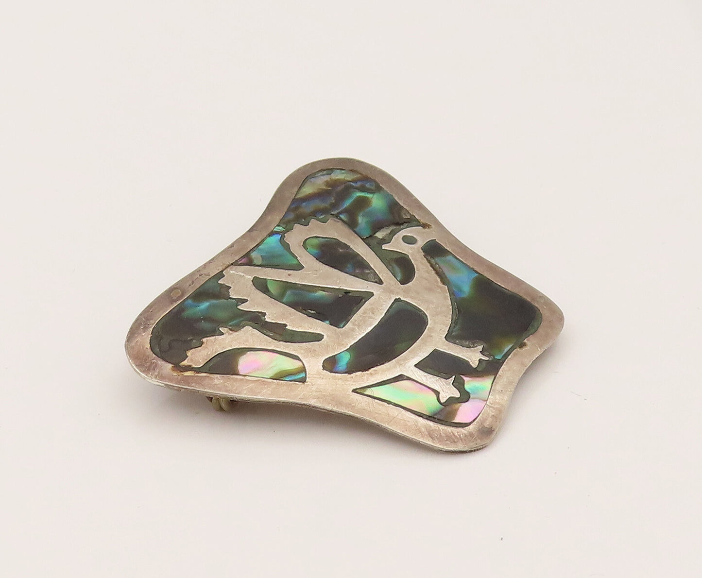 PEDRO CASTILLO 925 Silver  Vintage Inlaid Abalone & Bird Brooch Pin  BP10223
