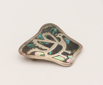 PEDRO CASTILLO 925 Silver  Vintage Inlaid Abalone & Bird Brooch Pin  BP10223