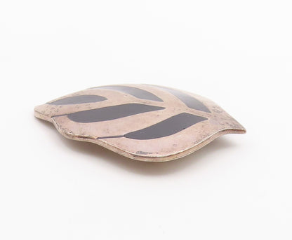 MEXICO 925 Sterling Silver  Vintage Black Onyx Floral Leaf Brooch Pin  BP4679