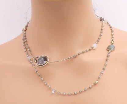 925 Sterling Silver Vintage Necklace Multi Gemstone Bohemian Long Chain  NE4661