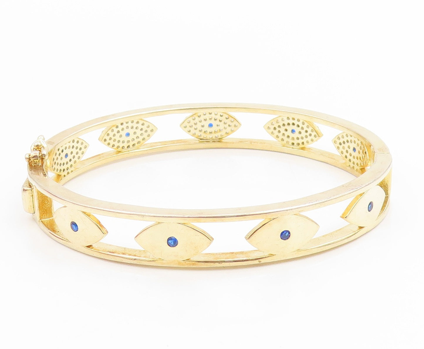 925 Sterling Silver Vintage Bracelet Gold Plated CZ Evil Eye Bangle  BT12004