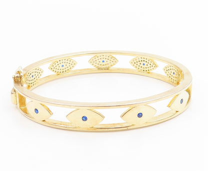 925 Sterling Silver Vintage Bracelet Gold Plated CZ Evil Eye Bangle  BT12004