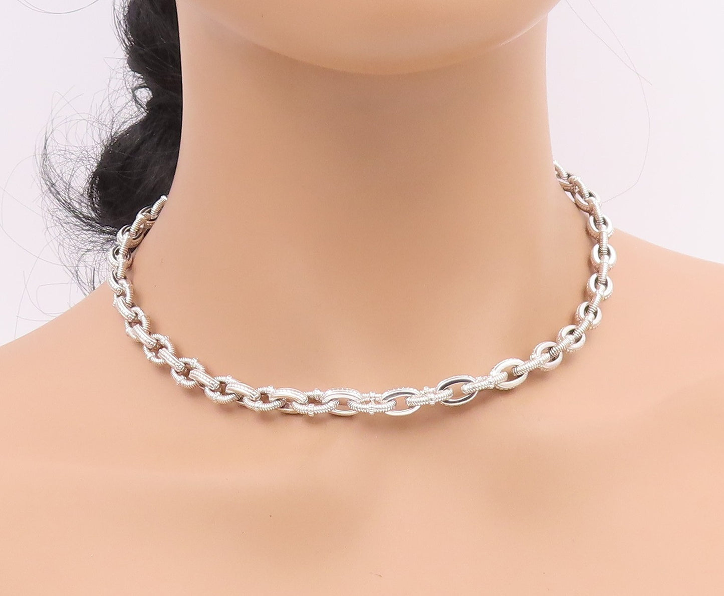 18k Gold & 925 Sterling Silver Vintage Necklace JUDITH RIPKA CZ Chain  NE4852