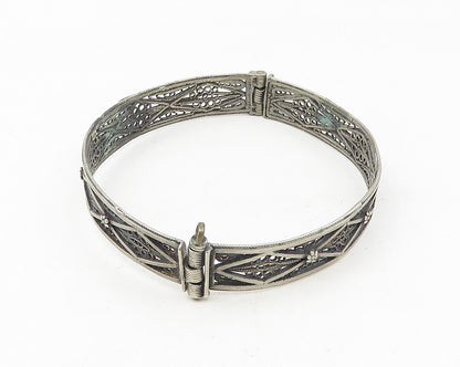 925 Sterling Silver  Vintage Antique Swirl Filigree Bangle Bracelet  BT4501