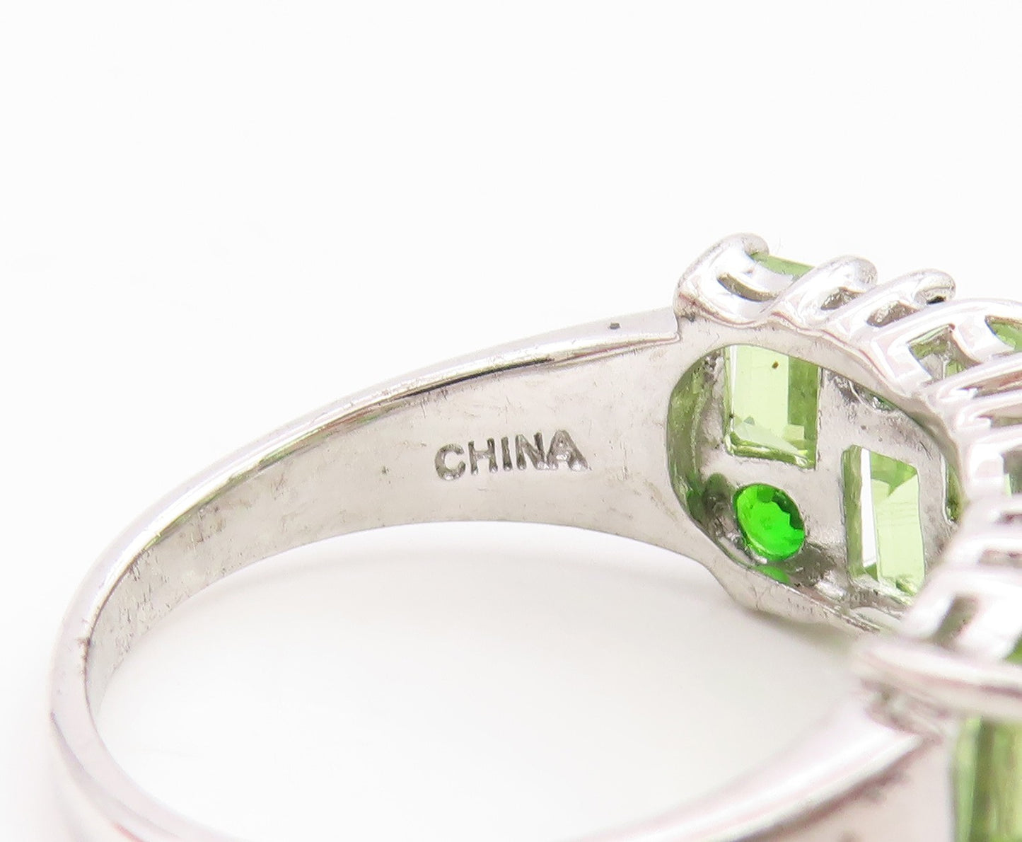 925 Sterling Silver Vintage Ring Elegant Peridot Multi Row Band  Sz 8  RG35977