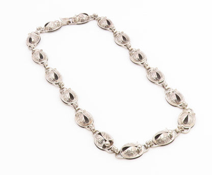 925 Sterling Silver Vintage Necklace LA PAGLIA Classic Floral Tulip Link  NE4890