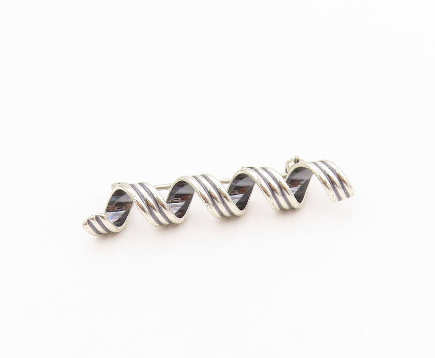 925 Sterling Silver Vintage Brooch Pin BEAU Cutout Spiral Spring Design  BP11567