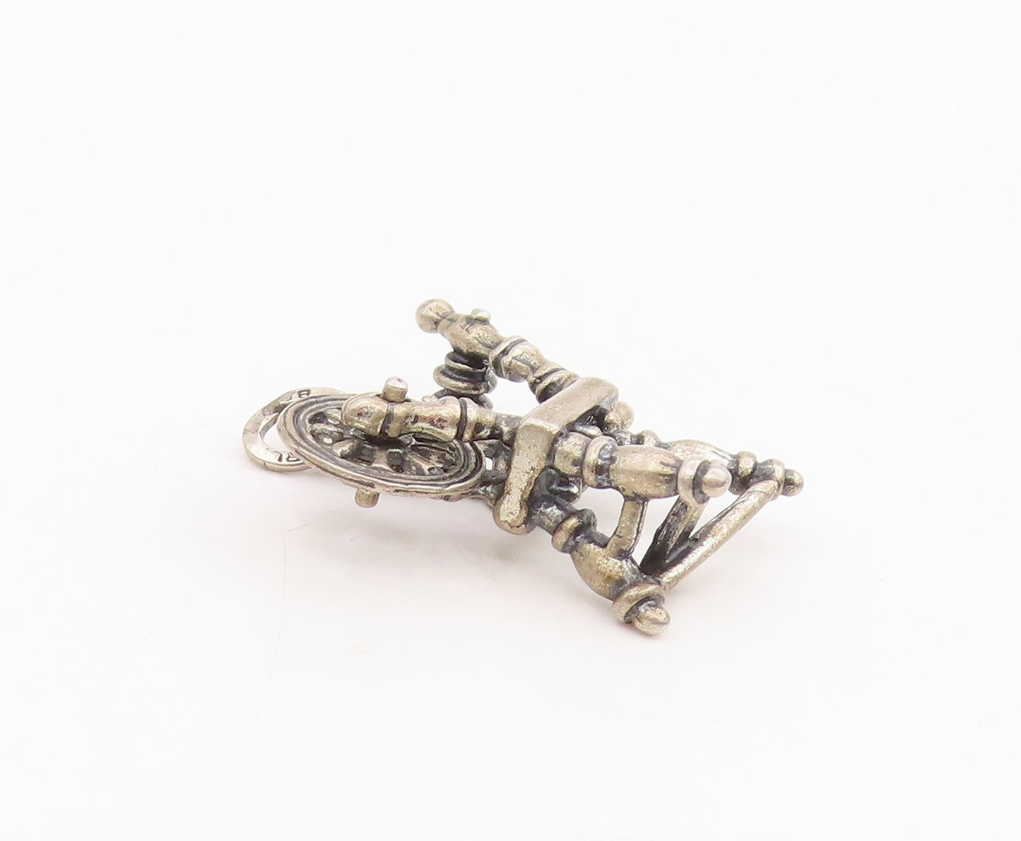 925 Sterling Silver Vintage Pendant BEAU Retro Sewing Spinning Wheel  PT25676