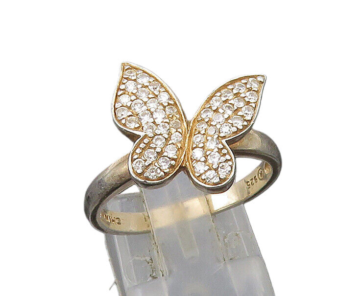 925 Sterling Silver  Vintage Shiny Topaz Butterfly Band Ring Sz 8  RG22519