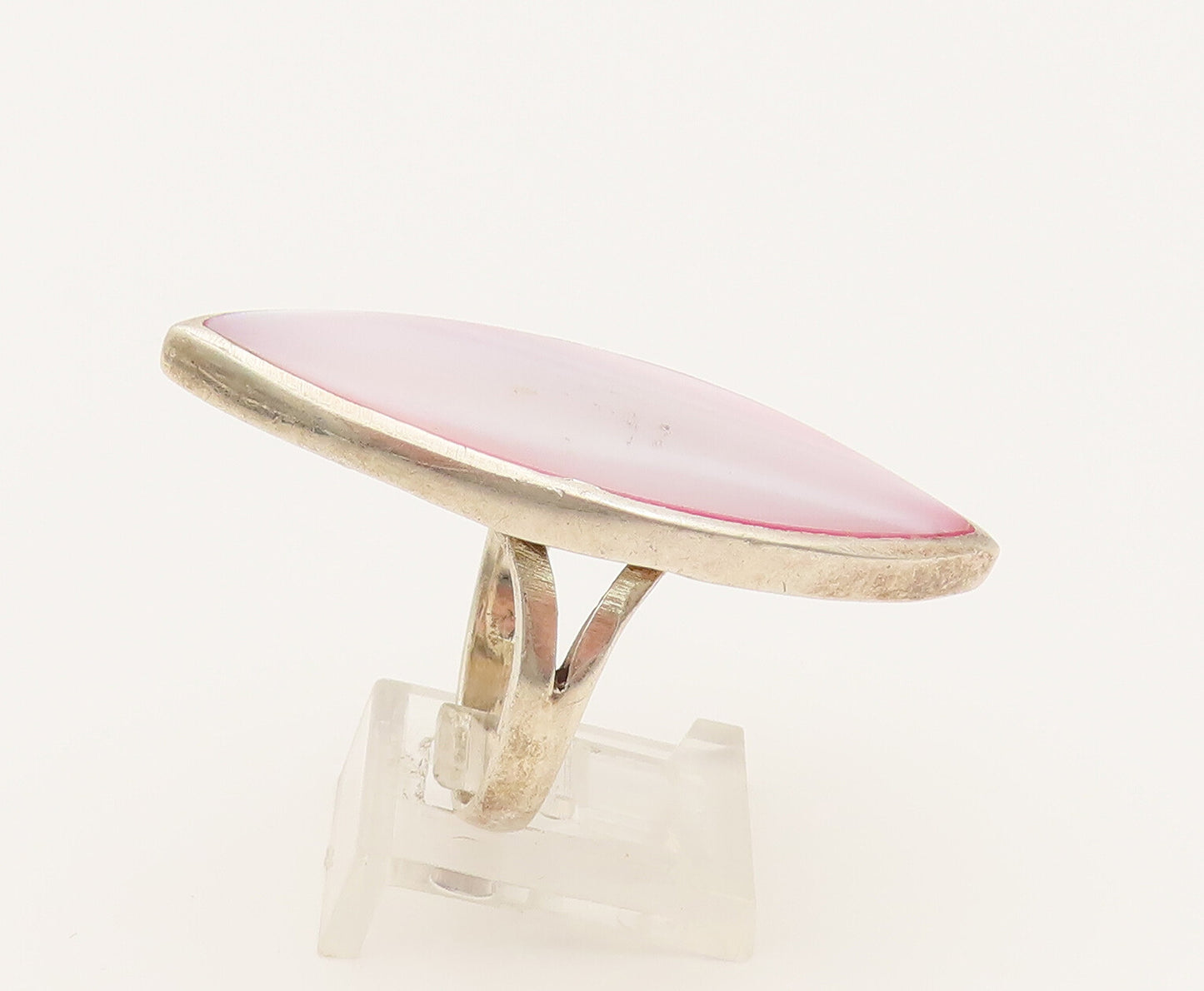 925 Silver  Vintage Marquise Mother Of Pearl Statement Ring Sz 9  RG26292