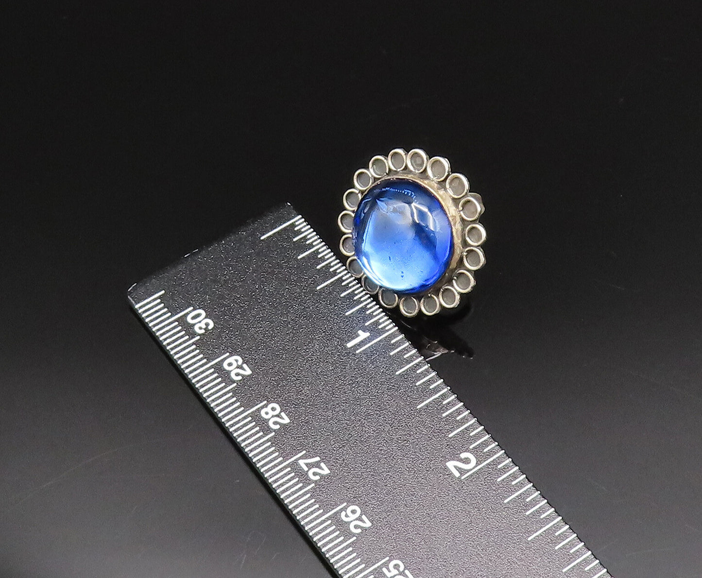 MEXICO 925 Silver  Vintage Unique Blue Amber Screw Back Earrings  EG12142