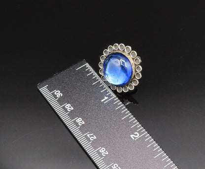 MEXICO 925 Silver  Vintage Unique Blue Amber Screw Back Earrings  EG12142