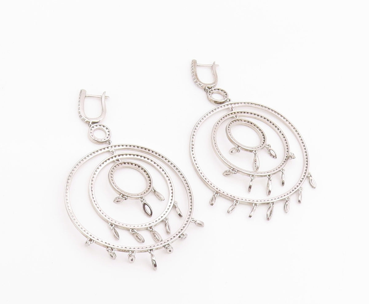 925 Sterling Silver Vintage Earrings CZ Multi Circle Chandelier Drop  EG14229