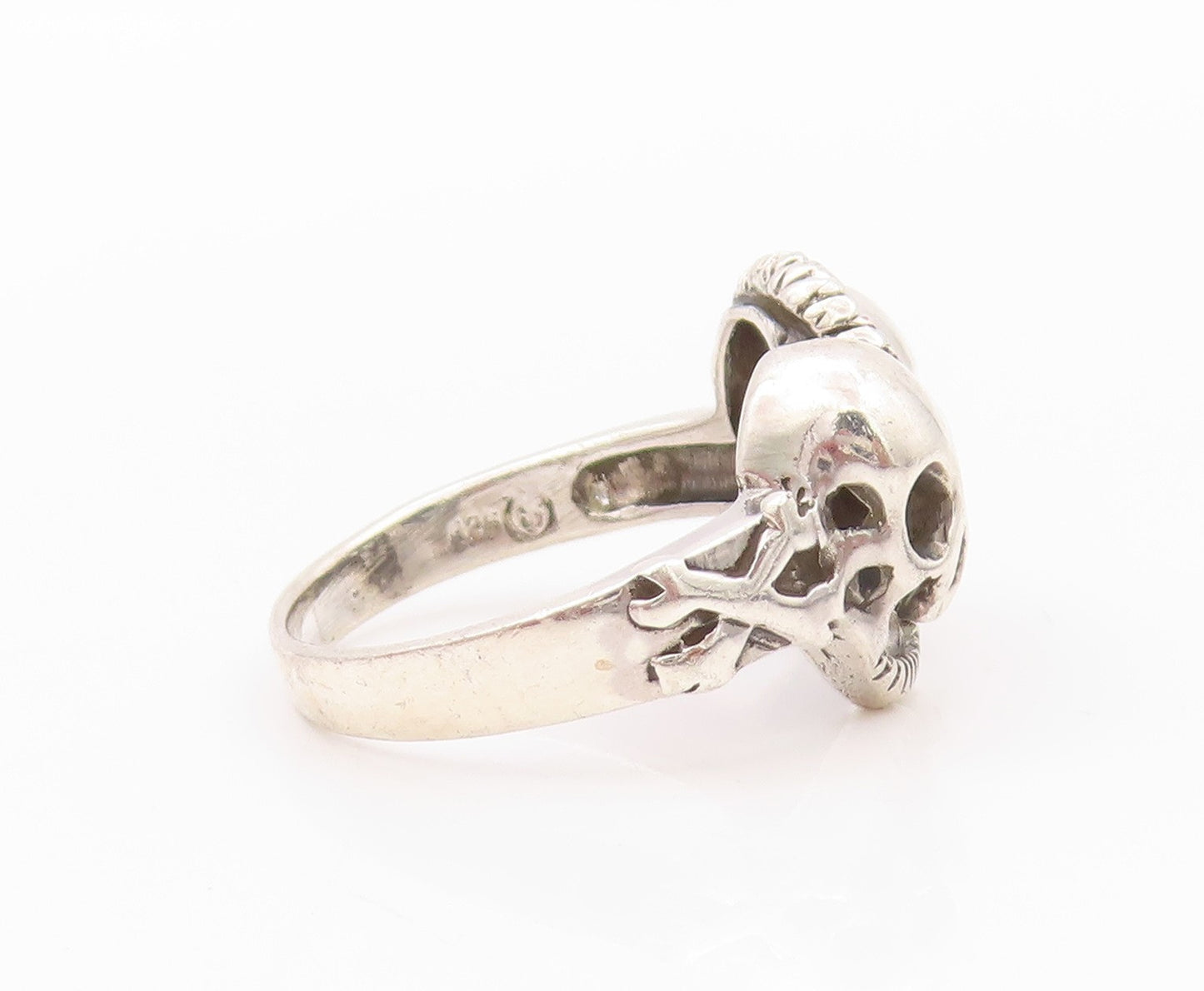 925 Sterling Silver Vintage Ring Two Skulls & Snake Biker Band  Sz 9  RG32403