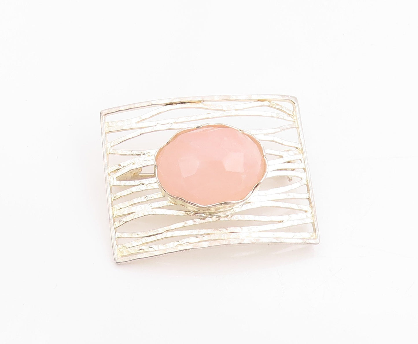 925 Sterling Silver Vintage Brooch ISRAEL Cutout Rectangle Gemstone BP11707