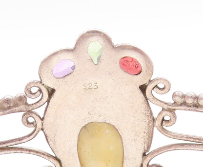 925 Sterling Silver Vintage Bracelet Garnet Peridot Amethyst Crown Face  BT10945