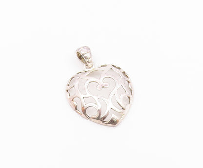 925 Sterling Silver  Vintage Swirl Cutout Love Heart Dome Pendant  PT19664