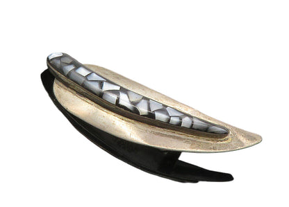 ISRAEL 925 Silver  Vintage Mother Of Pearl Mosaic Leaf Brooch Pin  BP4000