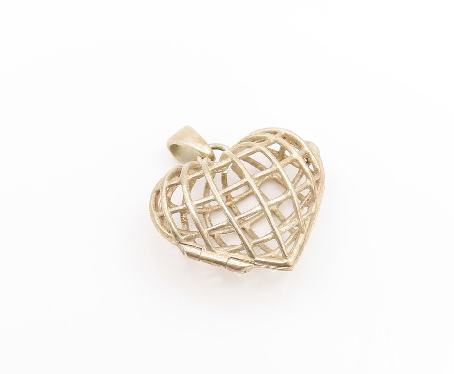 925 Sterling Silver Vintage Pendant Openwork Love Heart Cage Charm OPENS PT25953