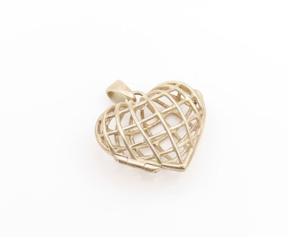 925 Sterling Silver Vintage Pendant Openwork Love Heart Cage Charm OPENS PT25953