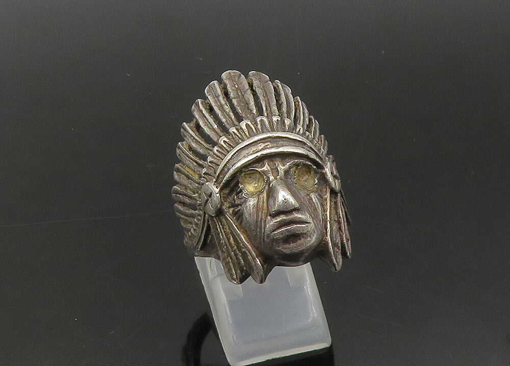 925 Sterling Silver  Vintage Native Chief Head Large Band Ring Sz 11.5 RG21959